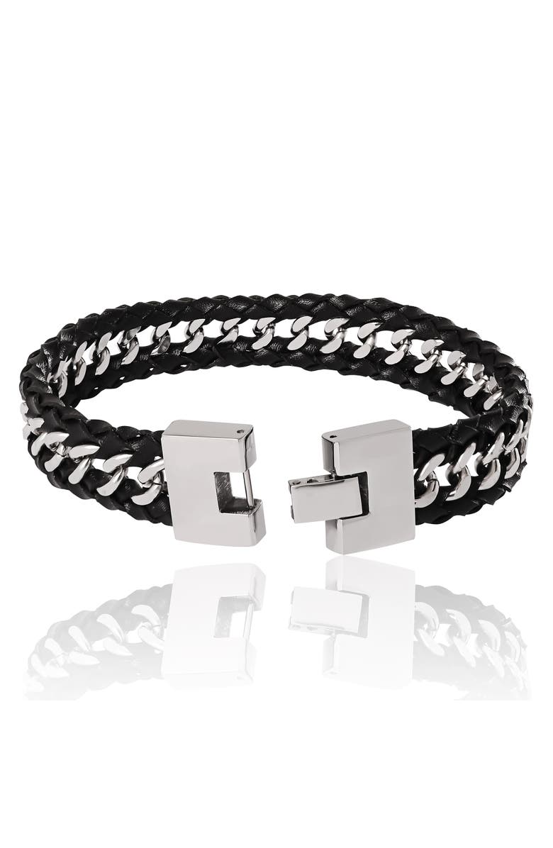 Lucky Brand Braided Leather and Chain Overlay Bracelet, Alternate, color, Silver