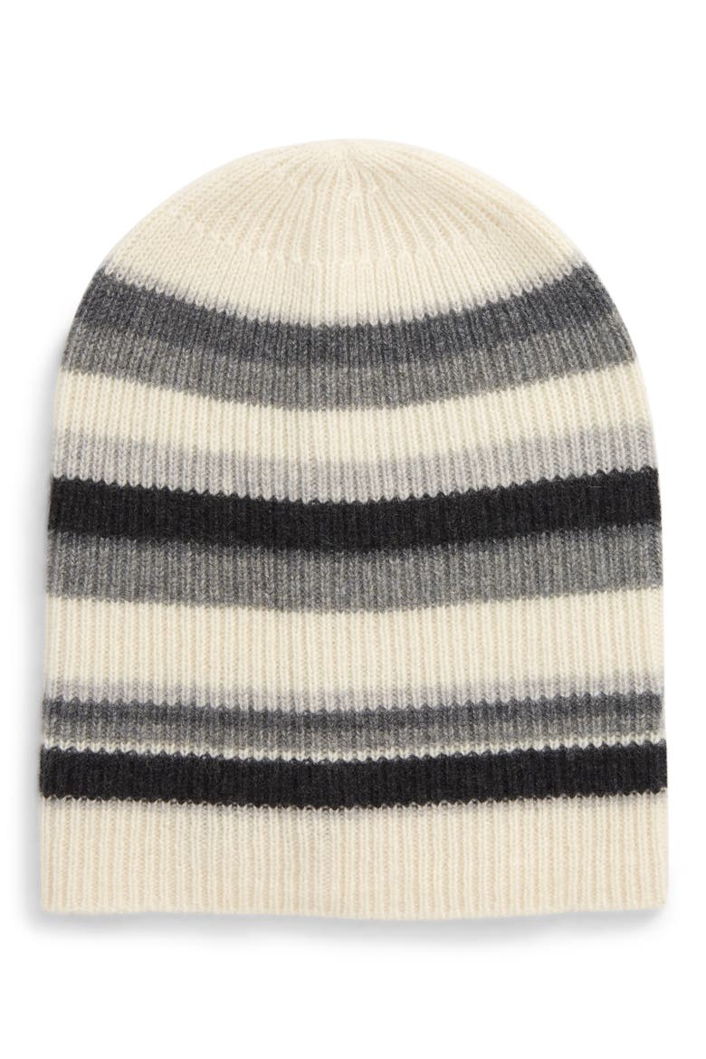 Cashmere Striped Beanie, Main, color, IVORY COMBO