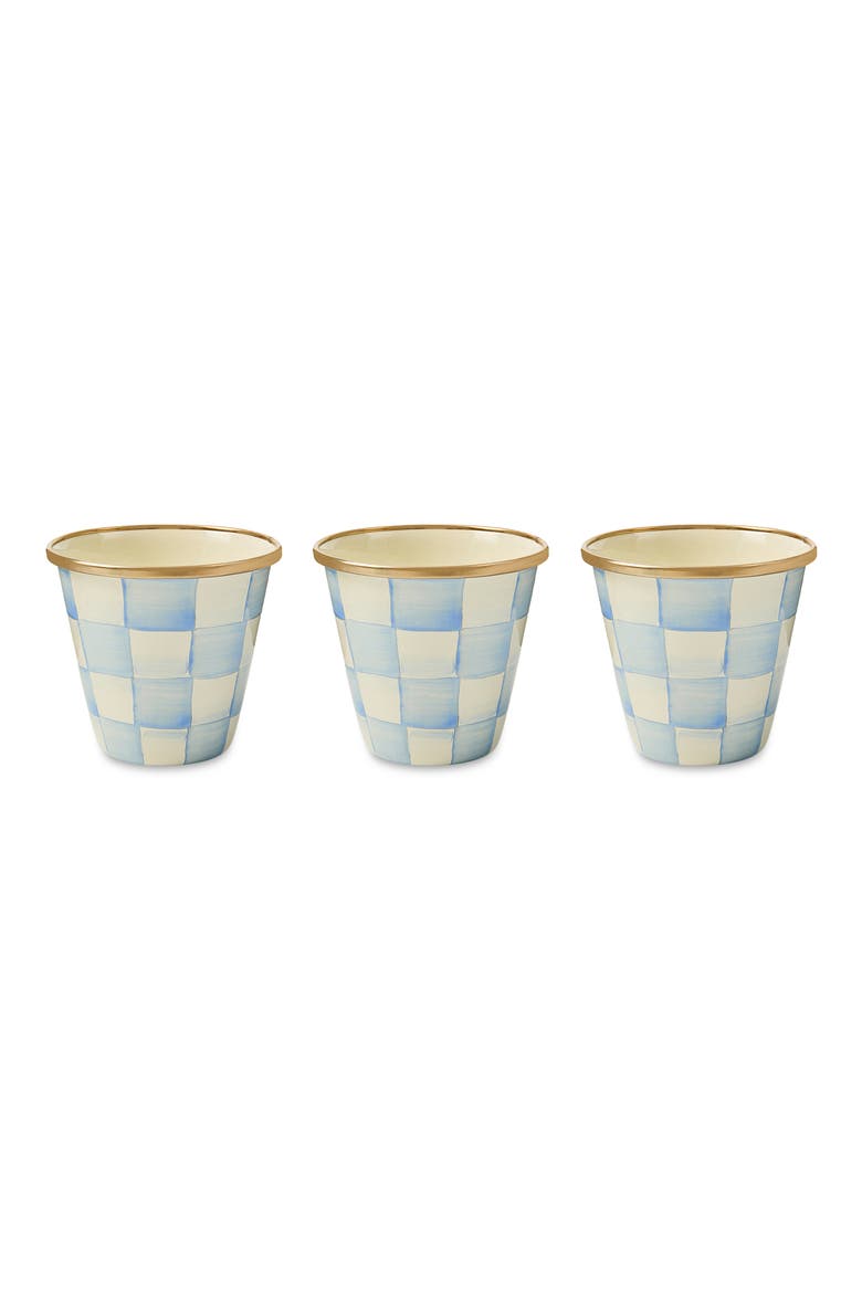 Sky Check Enameled Steel Set of 3 Herb Pots, Main, color, SKY CHECK