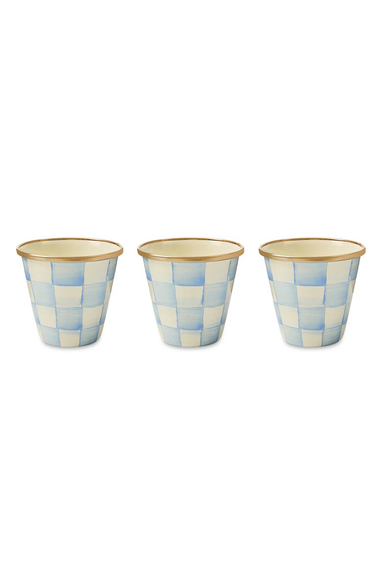 MACKENZIE CHILDS Sky Check Enameled Steel Set of 3 Herb Pots, Main, color, Sky Check