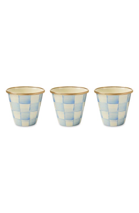 Sky Check Enameled Steel Set of 3 Herb Pots