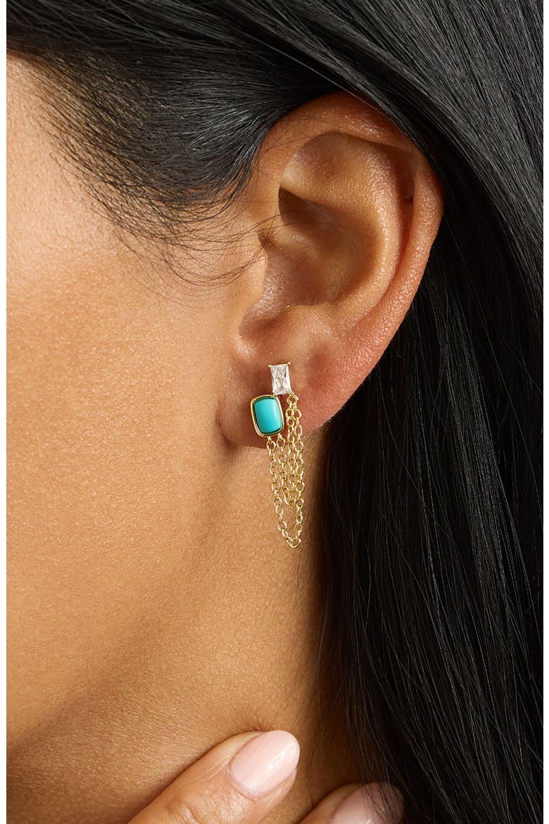 Stone and Cubic Zirconia Chain Drop Earrings, Alternate, color, BLUE GREEN GOLD
