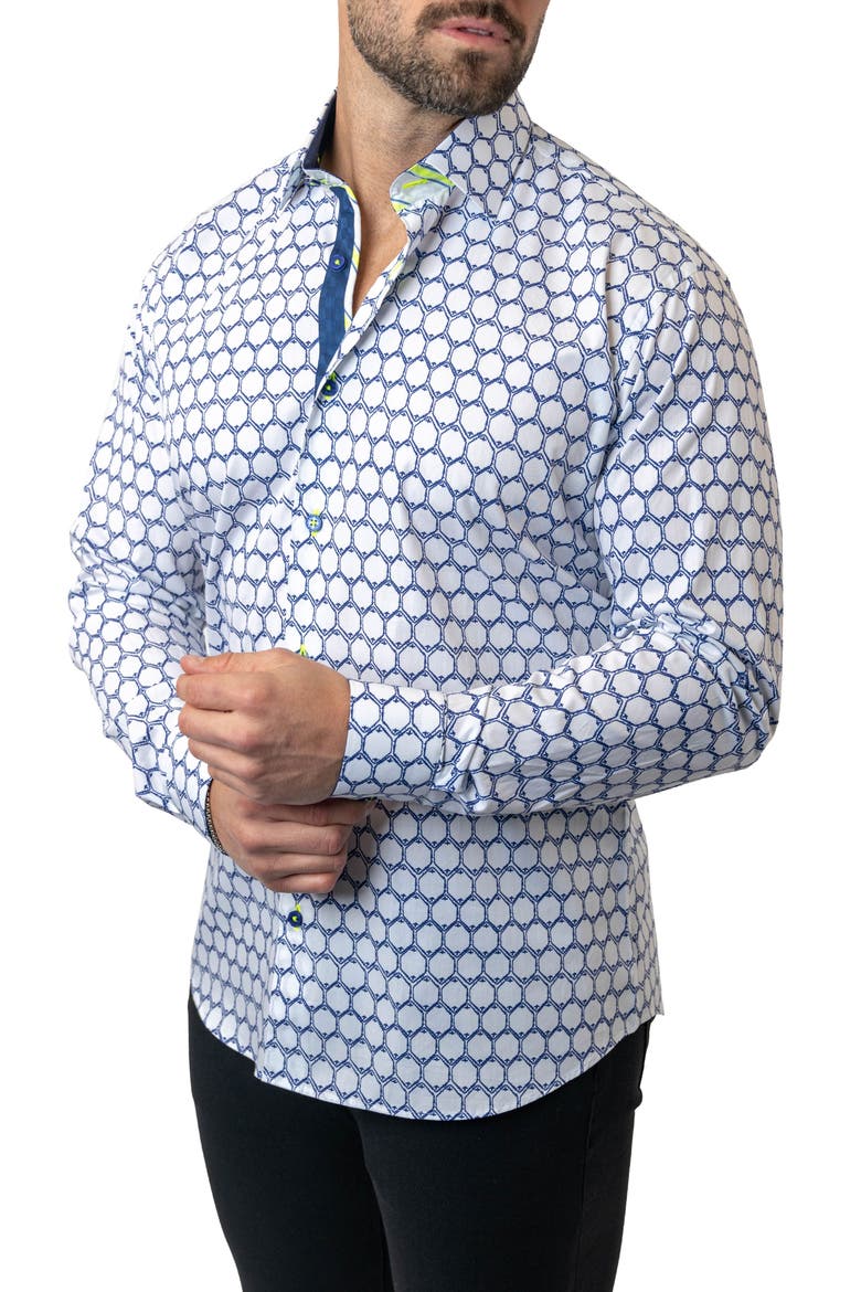 Fibonacci Stretchmirror White Performance Button-Up Shirt, Alternate, color, WHITE