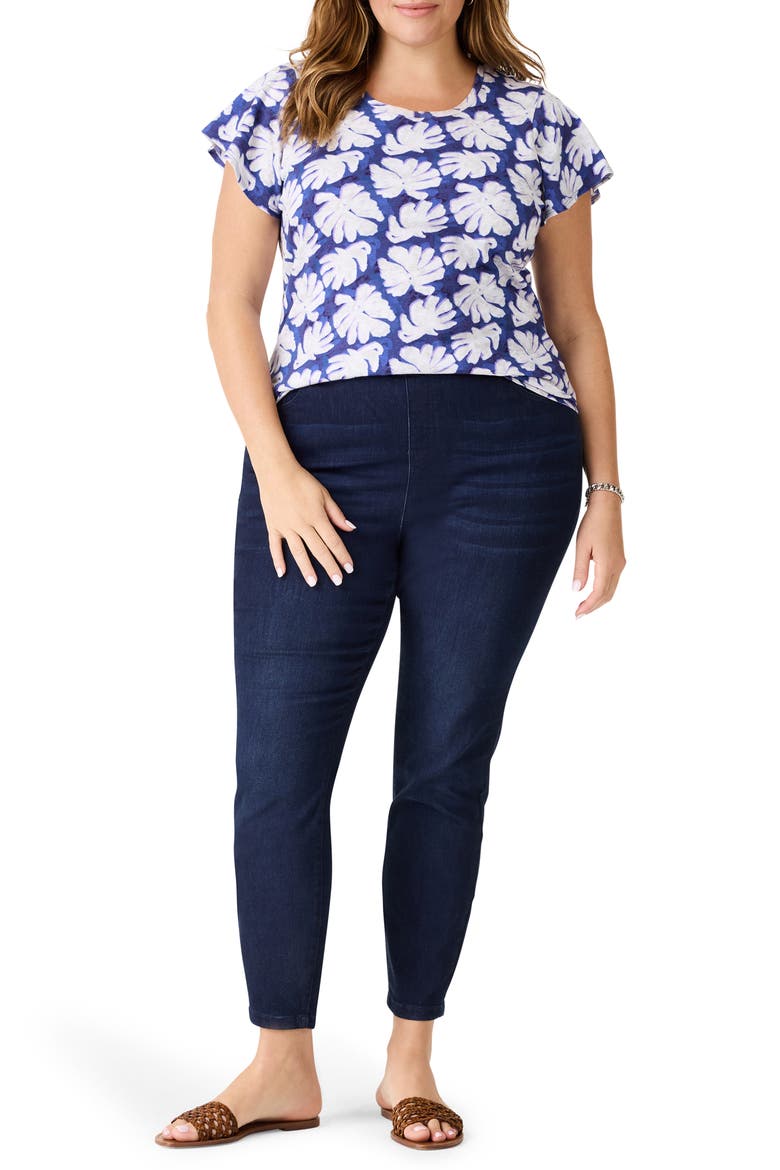 Shadow Palm Flutter Sleeve T-Shirt, Alternate, color, BLUE MULTI