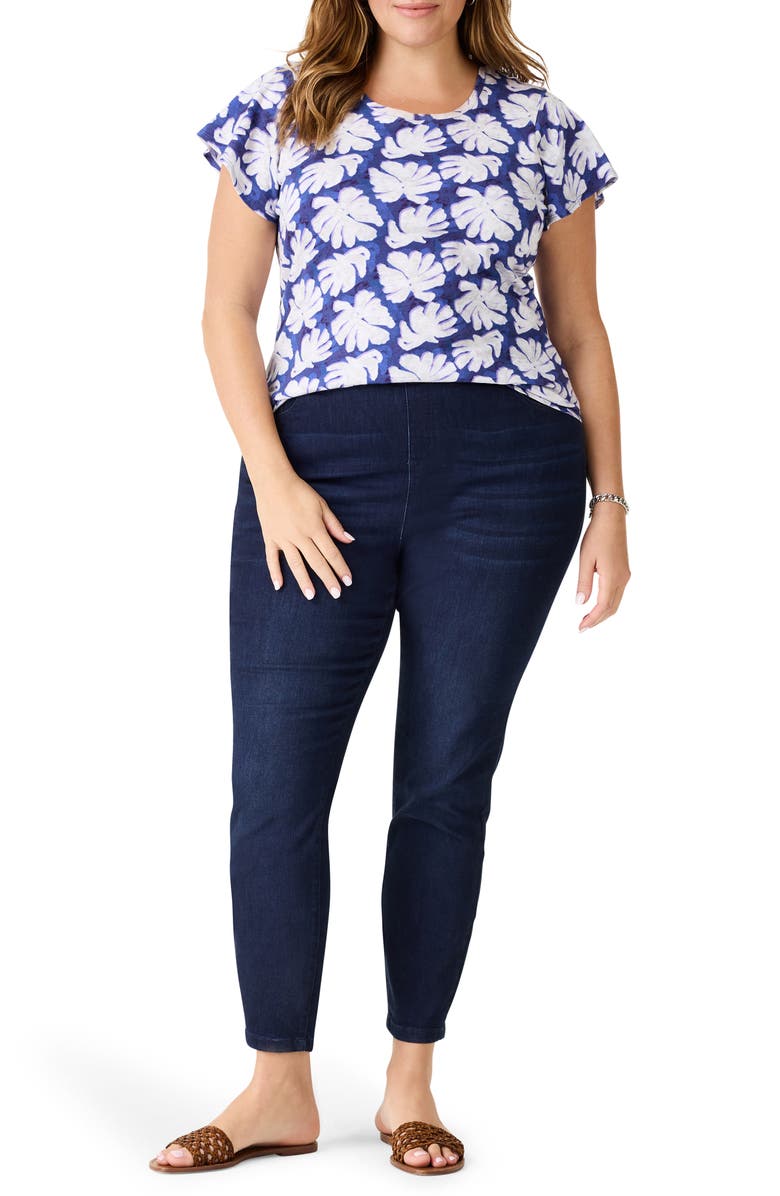 NZT by NIC+ZOE Shadow Palm Flutter Sleeve T-Shirt, Alternate, color, Blue Multi