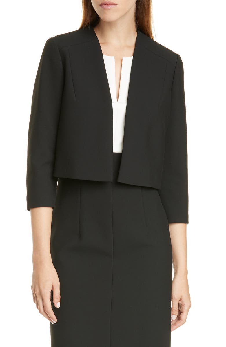 BOSS Jikiva Collarless Ponte Crop Jacket, Alternate, color, 