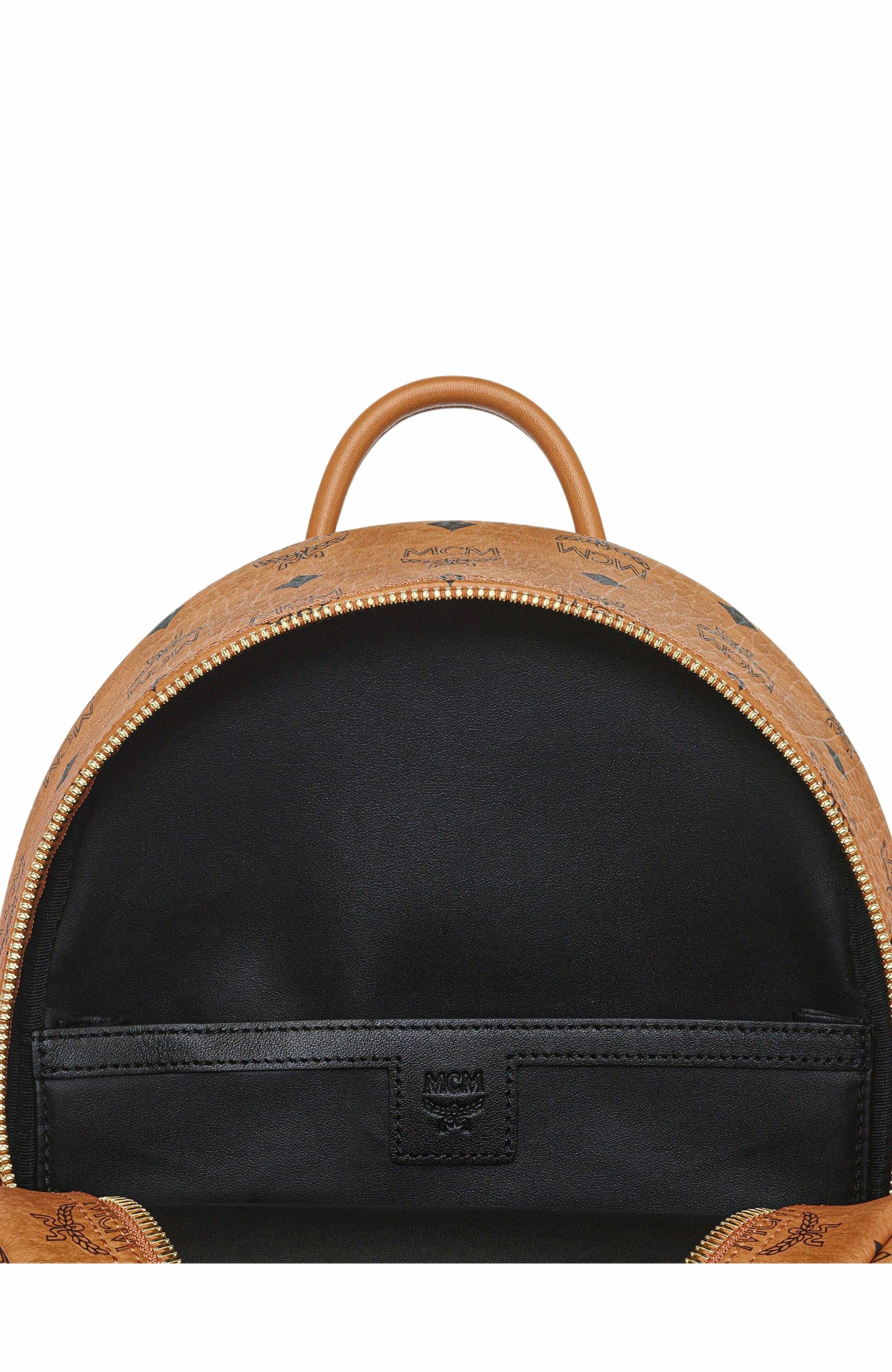 Small Stark Side Studs Backpack in Visetos, Alternate, color, Cognac
