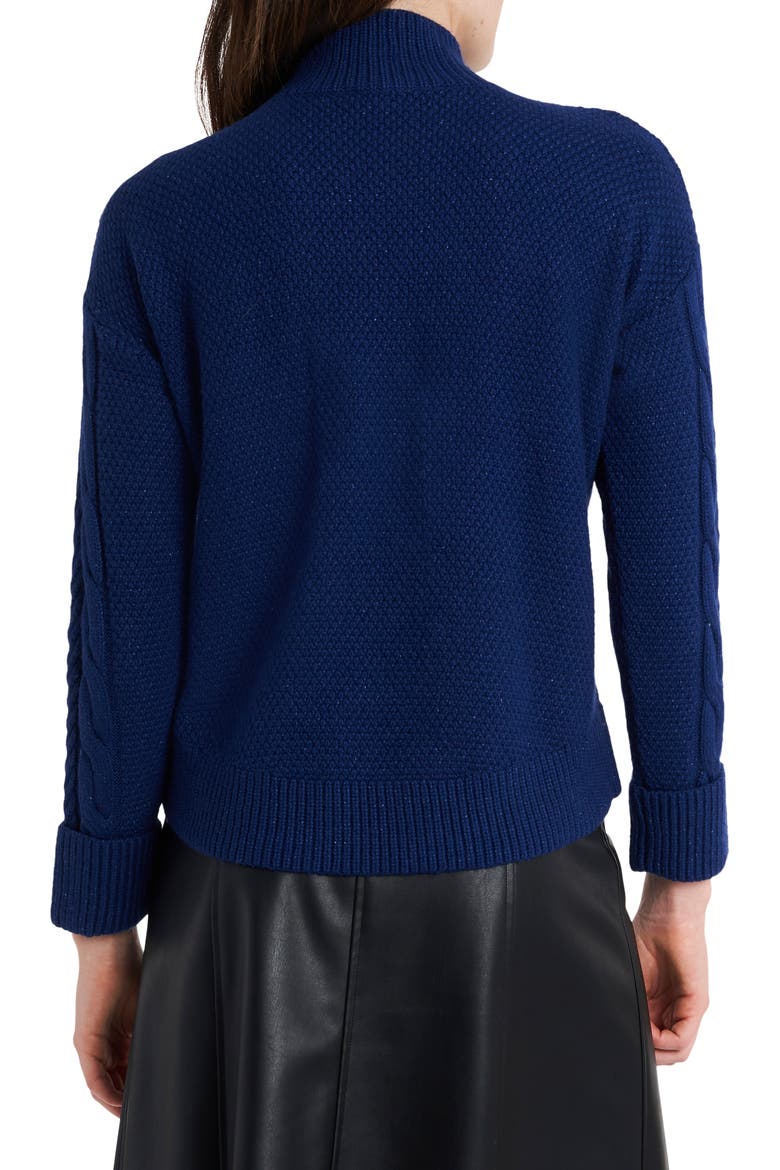 Mock Neck Cable Sweater, Alternate, color, DEEP SAPPHIRE