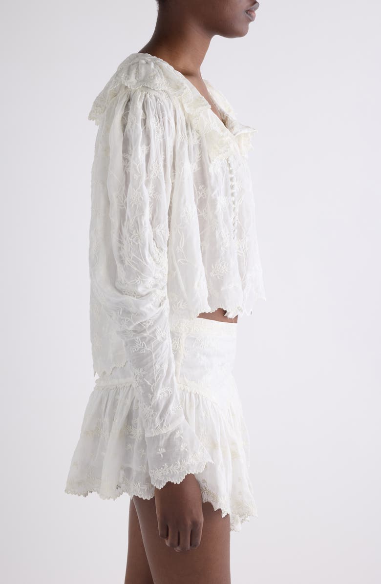 Isabel Marant Zelly Embroidered Asymmetric Cotton & Silk Crop Top, Alternate, color, White