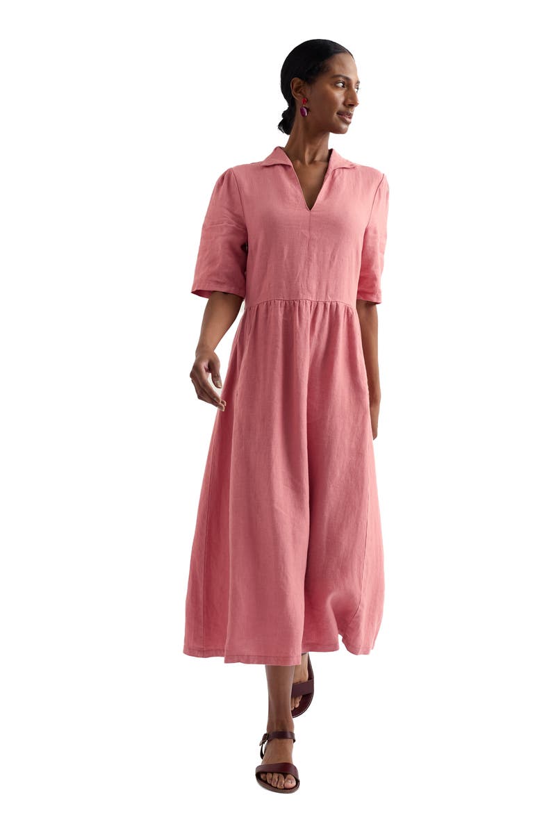 Fen Linen Midi Dress, Alternate, color, WILD ROSE SWATCH