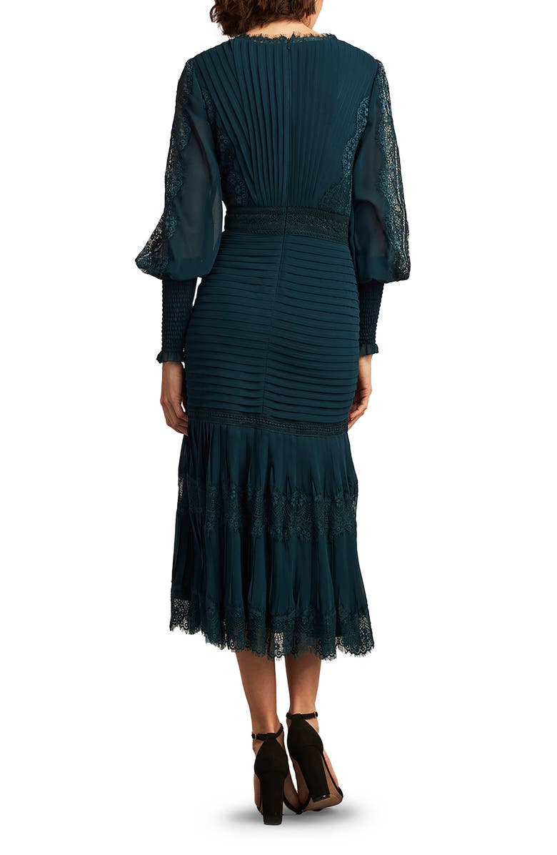 Tadashi Shoji Lace Pintuck Long Sleeve Cocktail Dress, Alternate, color, Eclipse