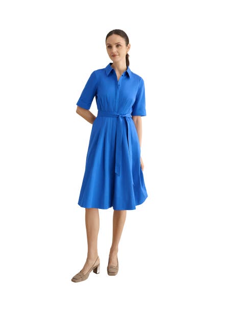 Brigitta Pleated Tie Belt Shirt Dress