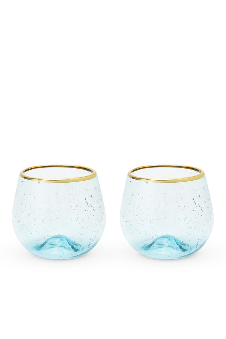 Aqua Bubble Stemless Wine Glasses Set of 2, Alternate, color, Blue