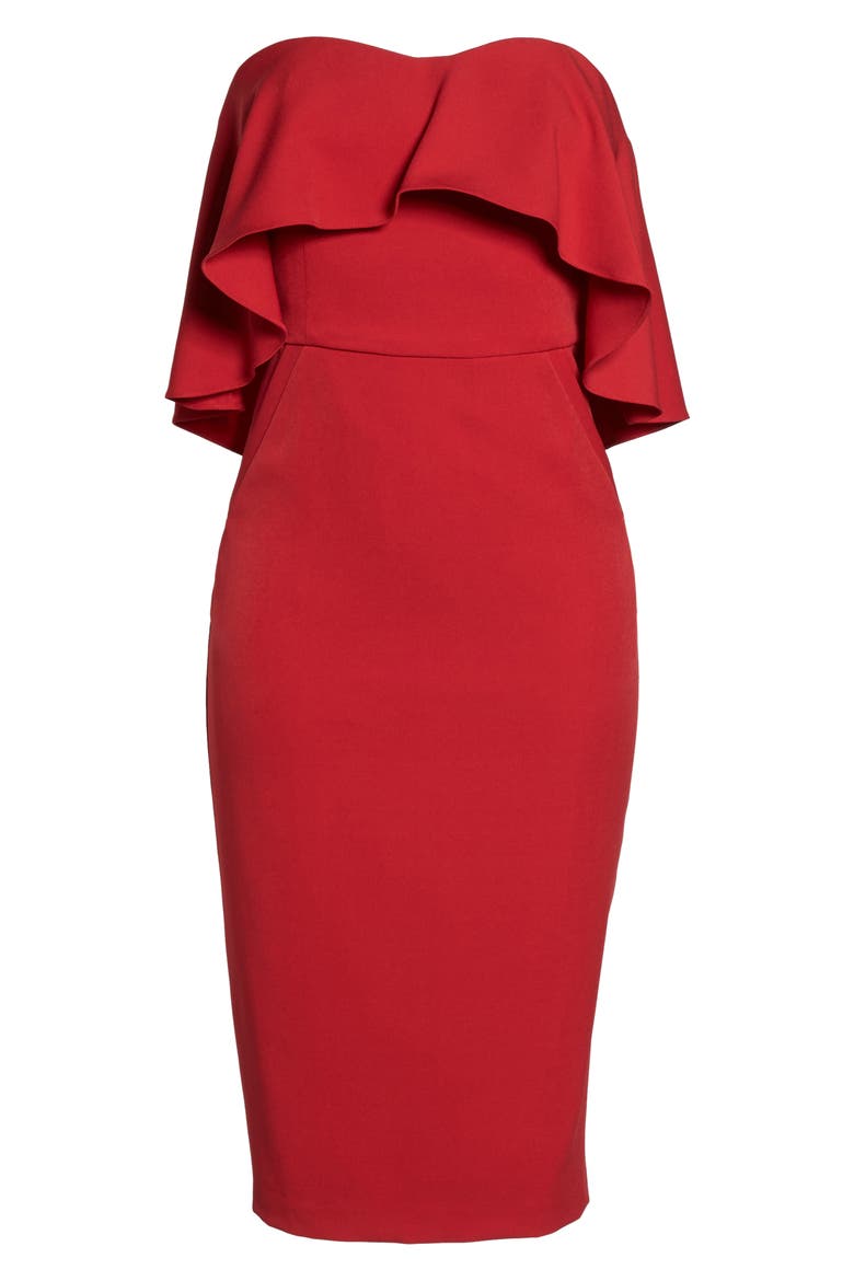 Ruffle Strapless Stretch Crepe Sheath Dress, Alternate, color, RED JESTER