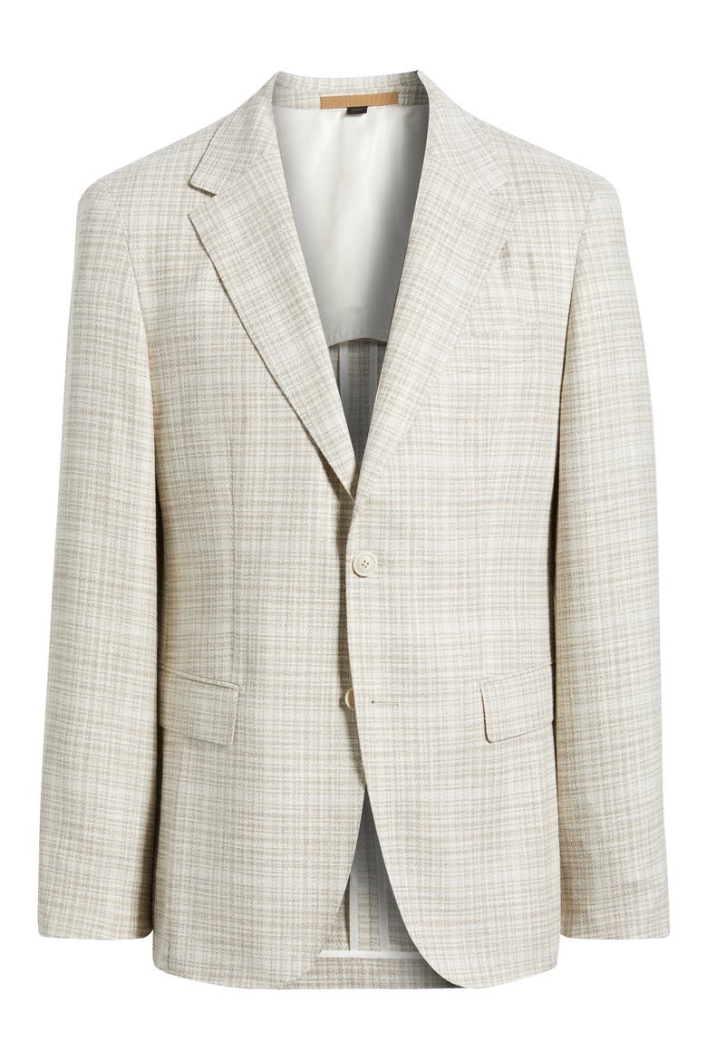 Jeff Regular Fit Tan Shadow Check Virgin Wool Sport Coat, Alternate, color, OPEN WHITE