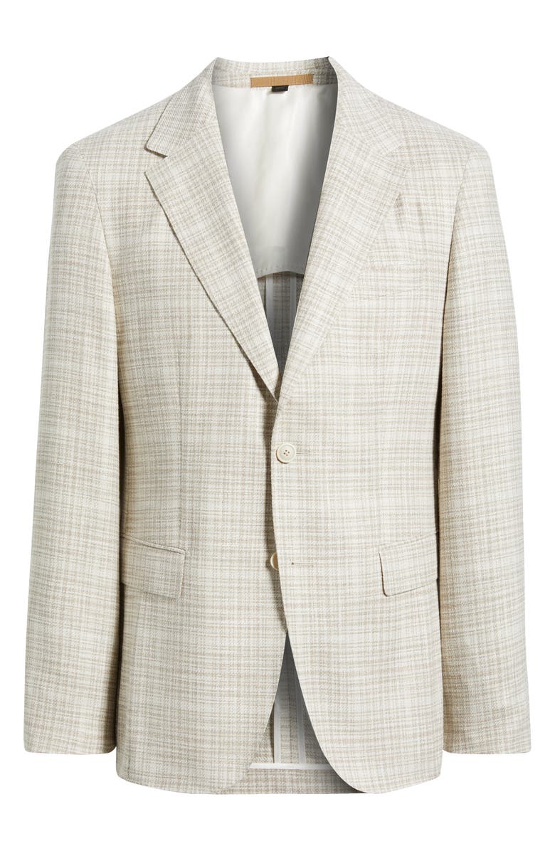 BOSS Jeff Regular Fit Tan Shadow Check Stretch Wool & Silk Blend Sport Coat, Alternate, color, Open White