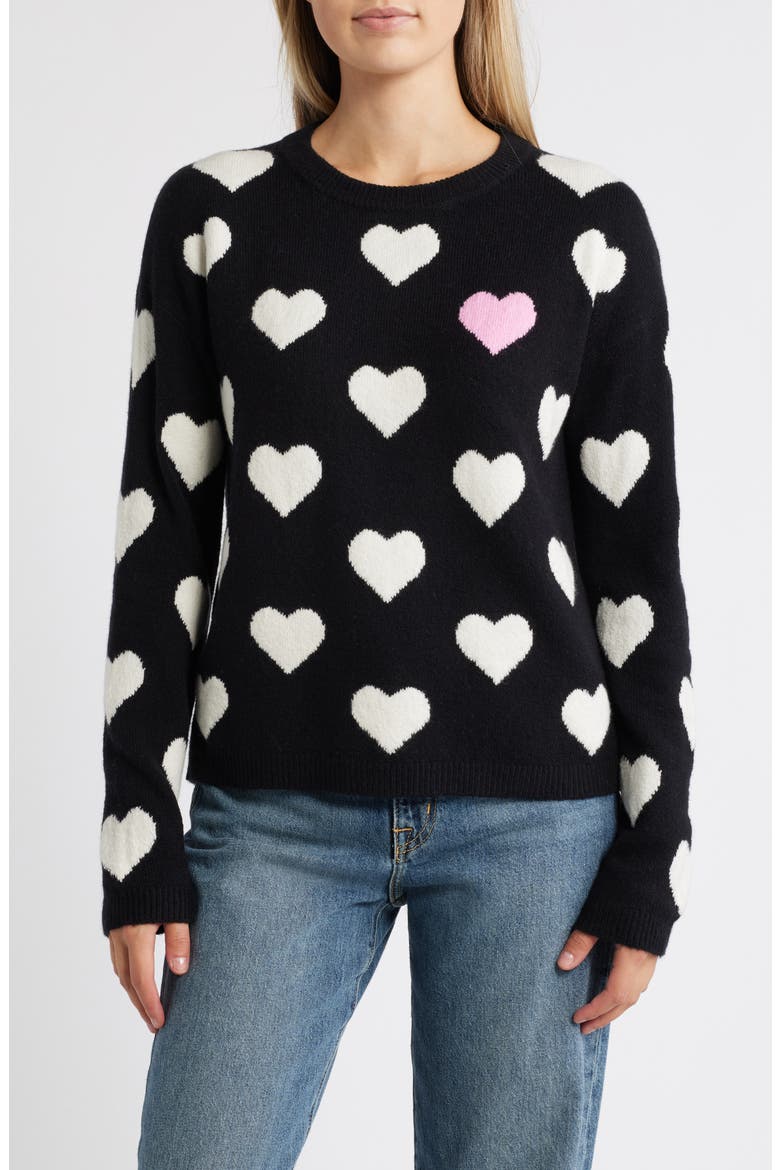 Hearts Jacquard Crewneck Sweater, Main, color, BLACK- IVORY POP HEART