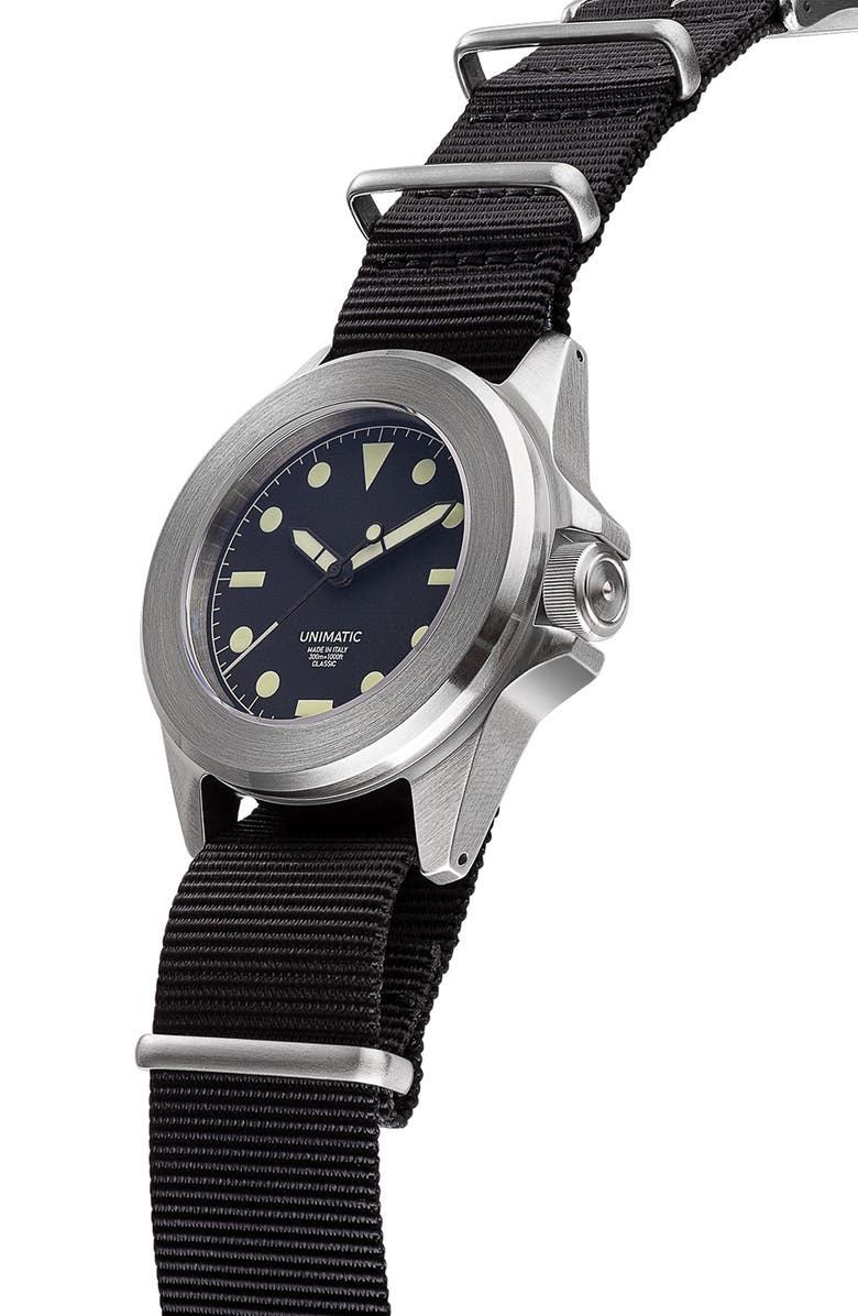 UNIMATIC U4 Classic NATO Strap Watch, 40mm, Alternate, color, Black Steel