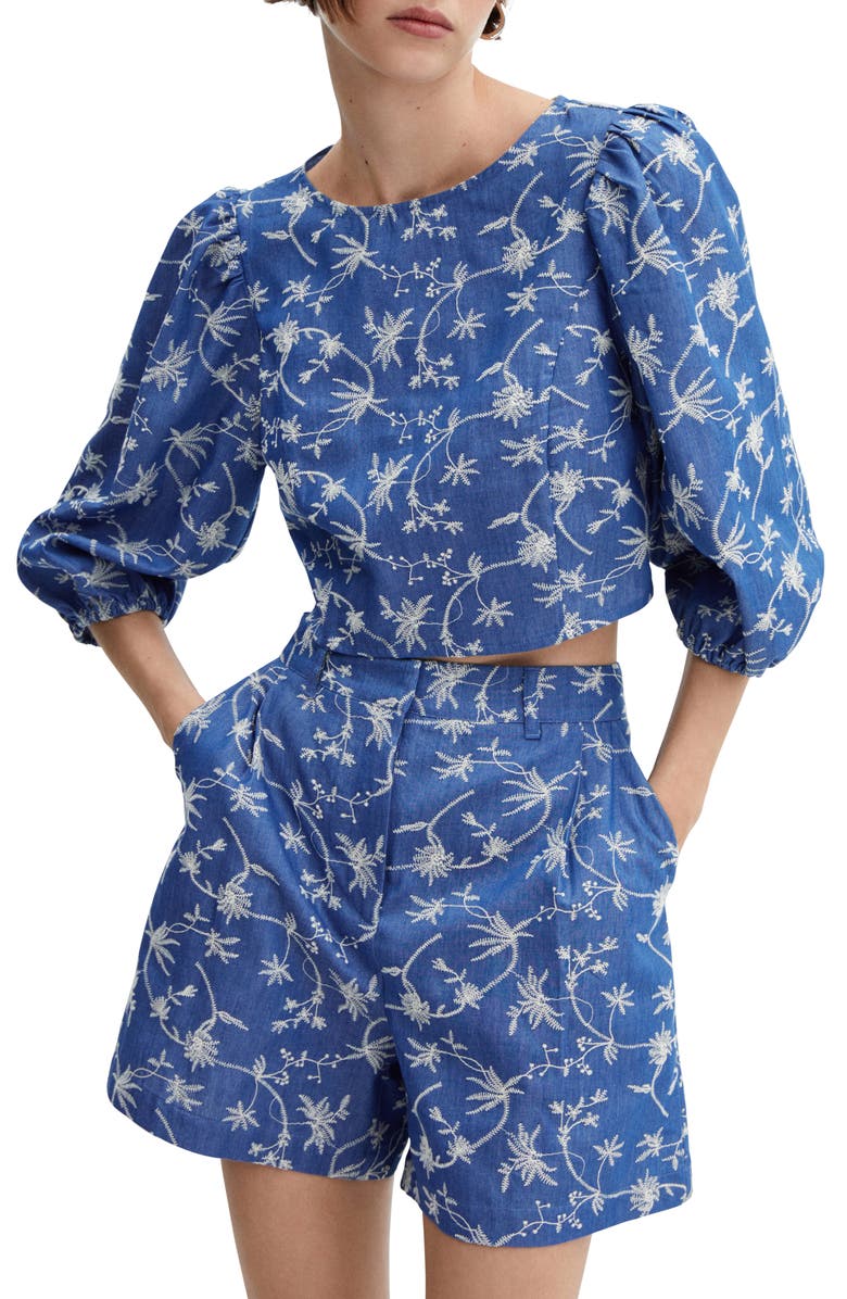 MANGO Embroidered Puff Sleeve Top, Main, color,