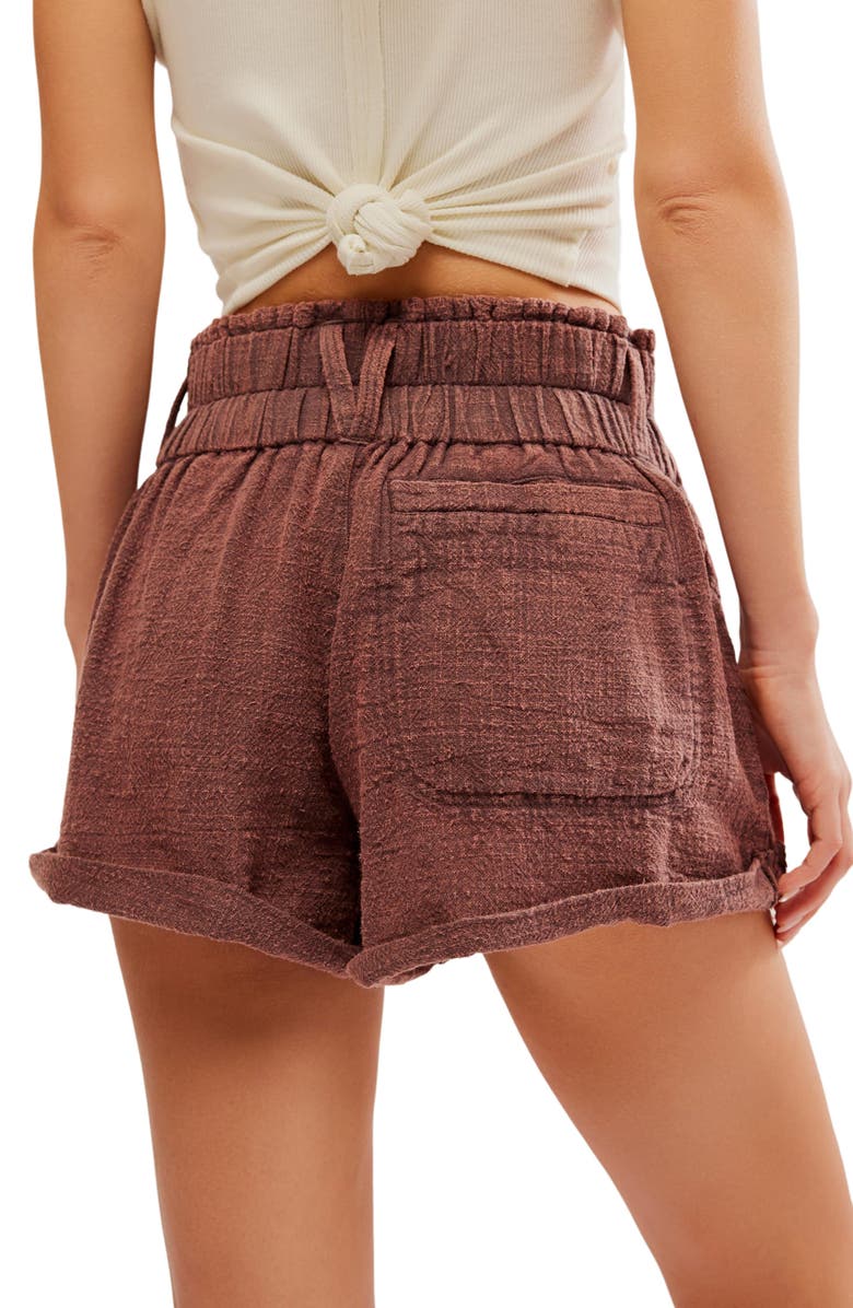 Free People Solor Baja Paperbag Waist Flare Cotton Shorts, Alternate, color, Coconut Shell