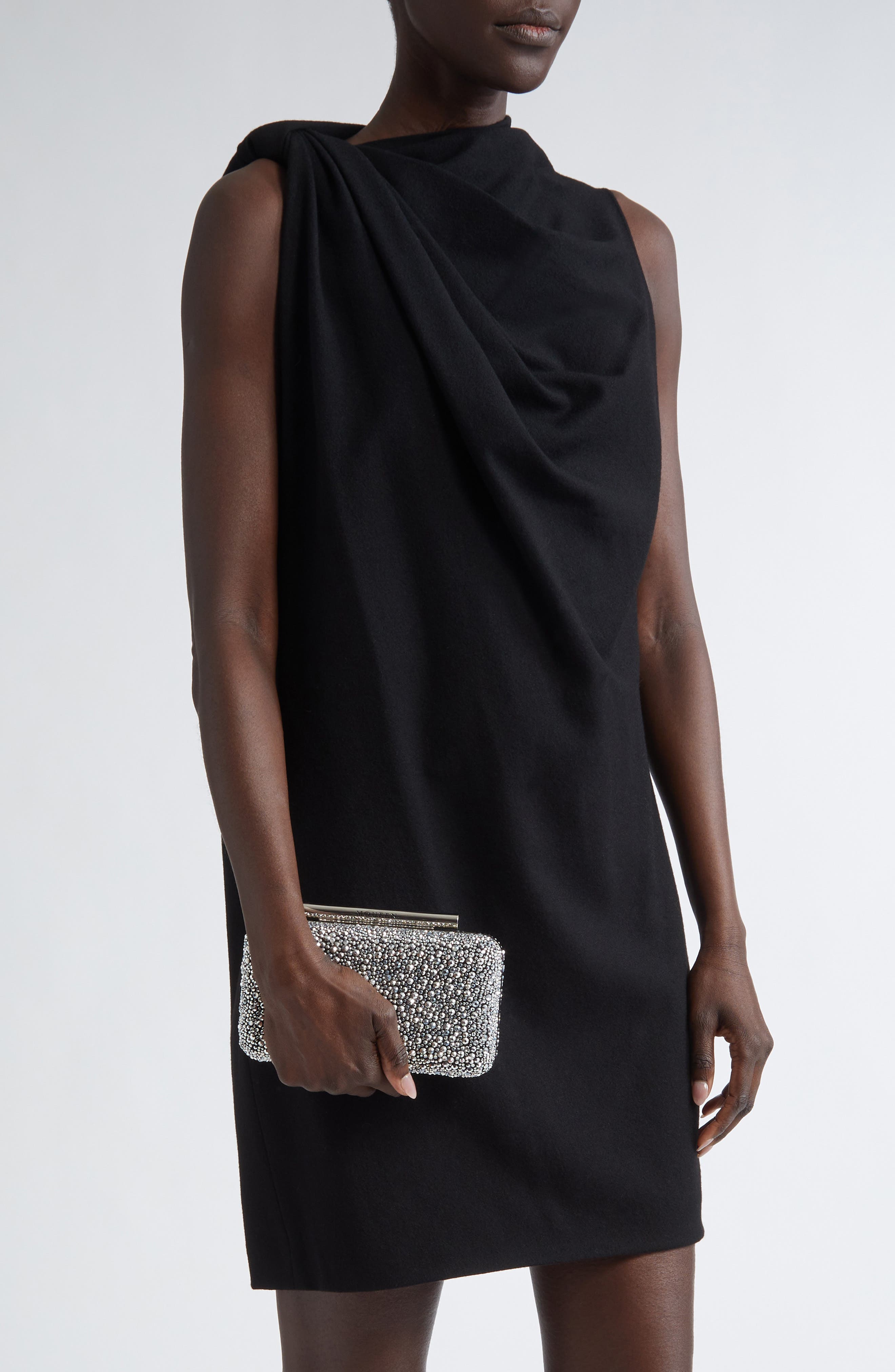 McQueen T-Bar Crystal Box Clutch, Alternate, color, Silver/Black