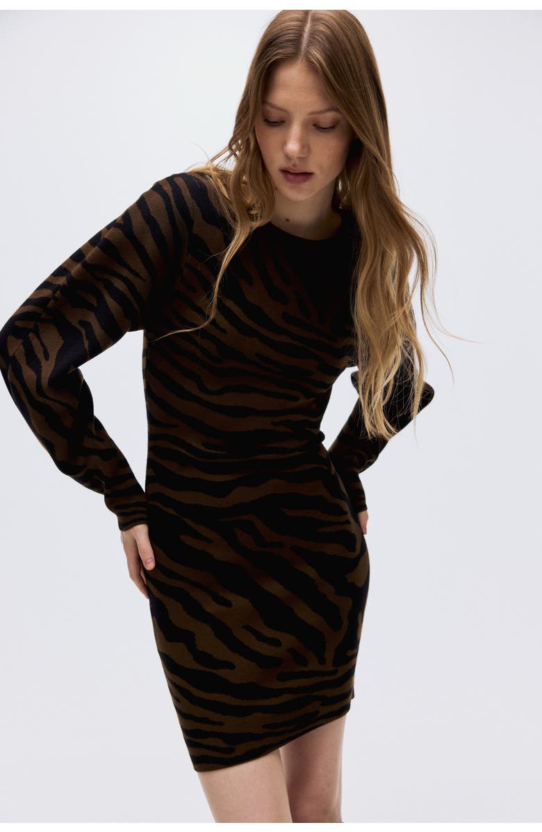 H&M Jacquard-knit Dress, Alternate, color, Dark Brown/Zebra Print