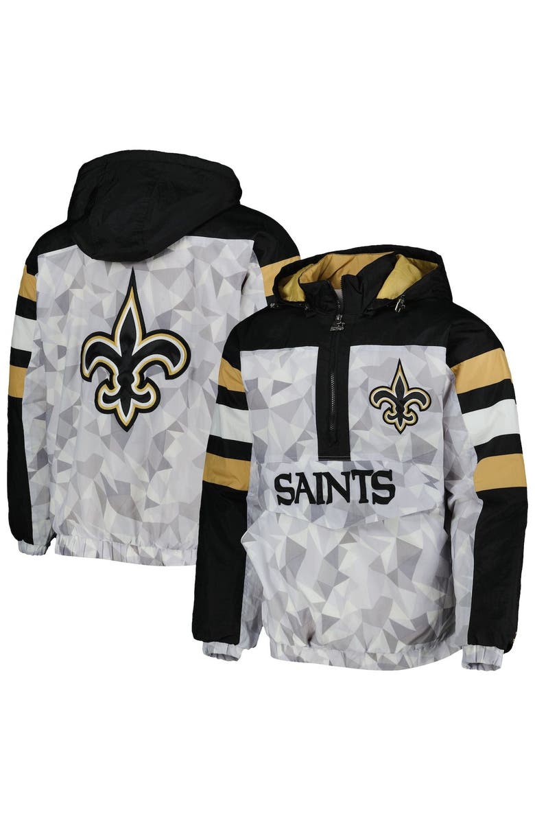 STARTER Men's Starter White/Black New Orleans Saints Thursday Night Gridiron Raglan Half-Zip Hooded Jacket, Main, color, White