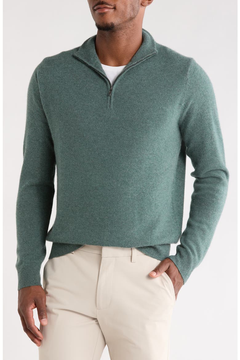 Cashmere Quarter Zip Sweater, Main, color, GREEN WREATH HEATHER