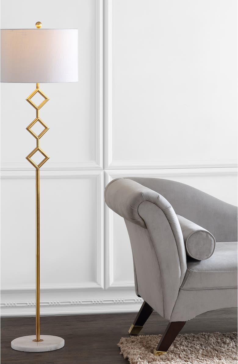 JONATHAN Y Diamante 61.5" Modern Gilt Metal with Marble Based LED Floor Lamp, Gold/White, Alternate, color, Gold Leaf/White