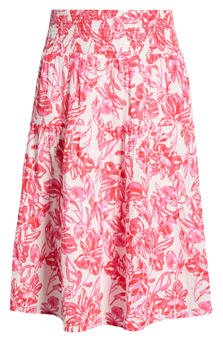 Caslon<sup>®</sup> Tiered Cotton Gauze Midi Skirt, Alternate, color, Ivory/ Red Pink Ellie Blossom