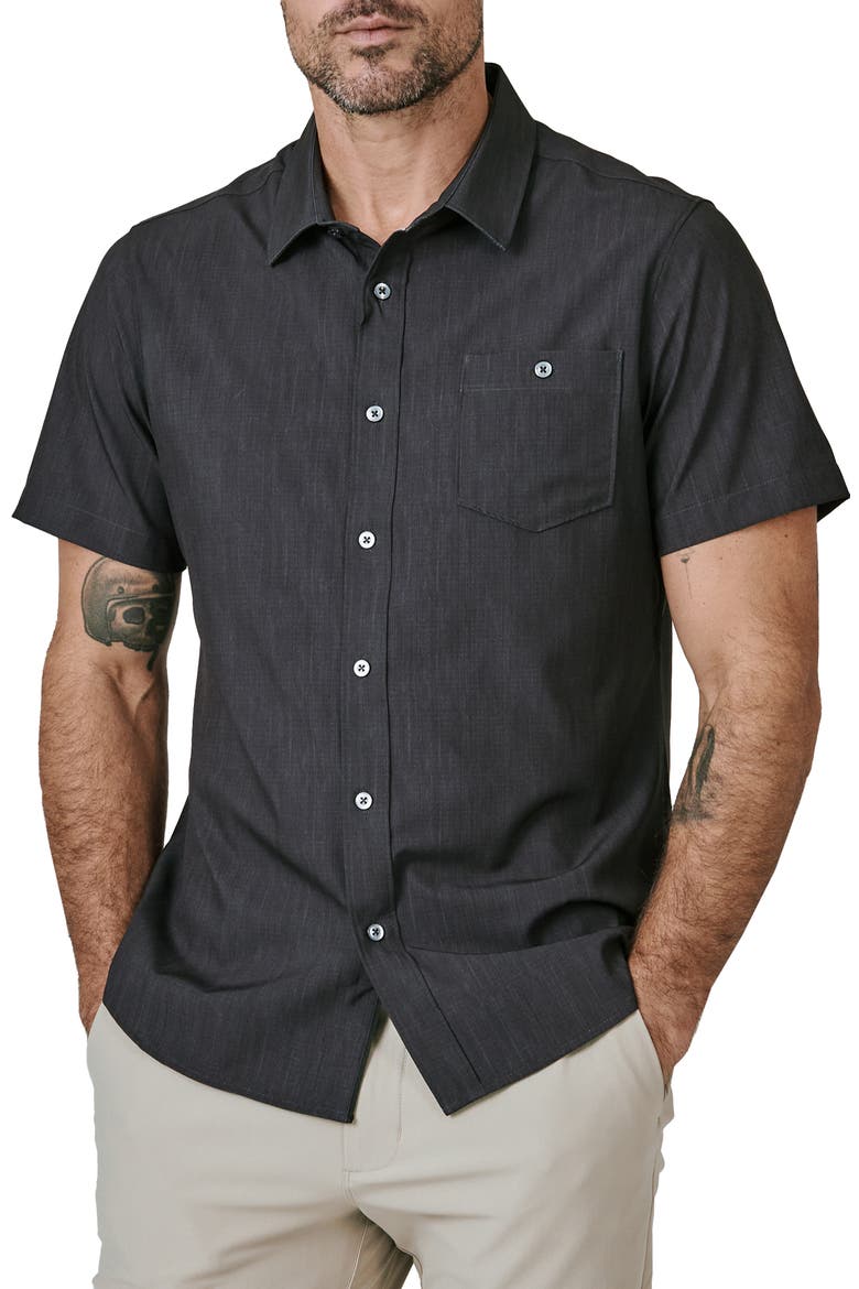 Pisco Micropattern Performance Short Sleeve Button-Up Shirt, Main, color, BLACK