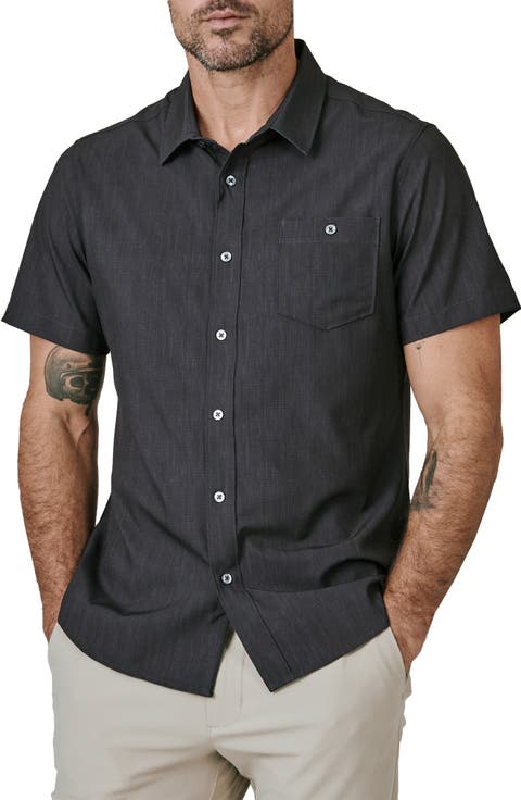 Pisco Micropattern Performance Short Sleeve Button-Up Shirt