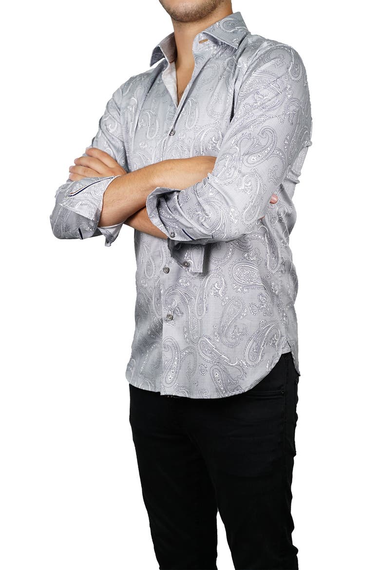 Paisley Inlay Print Long Sleeve Shirt, Alternate, color, GREY