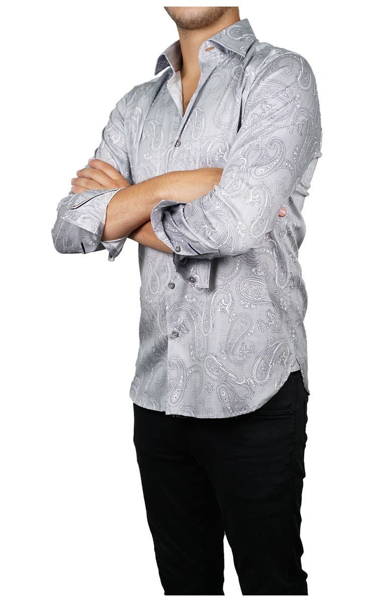 Zanella Paisley Inlay Print Long Sleeve Shirt, Alternate, color, Grey