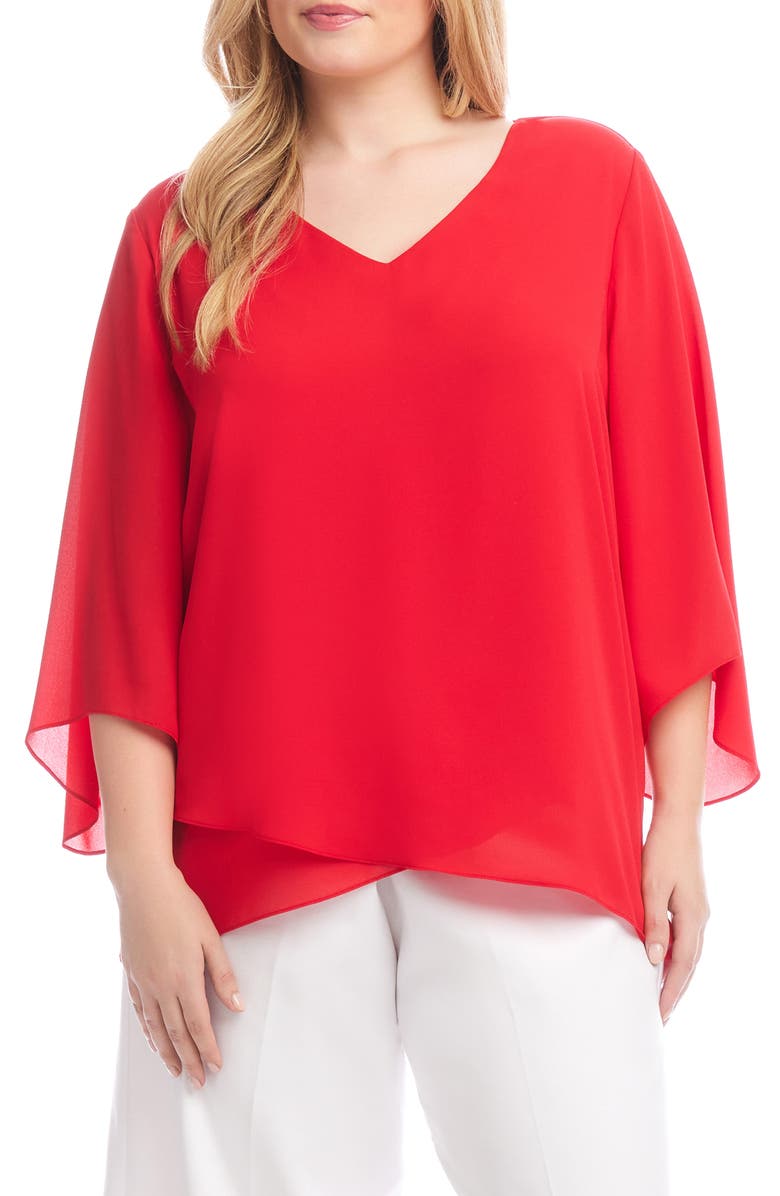 Karen Kane Asymmetric Hem Crepe Top, Main, color, Cherry