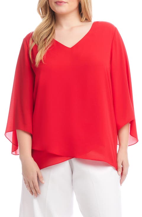 Asymmetric Hem Crepe Top (Plus)