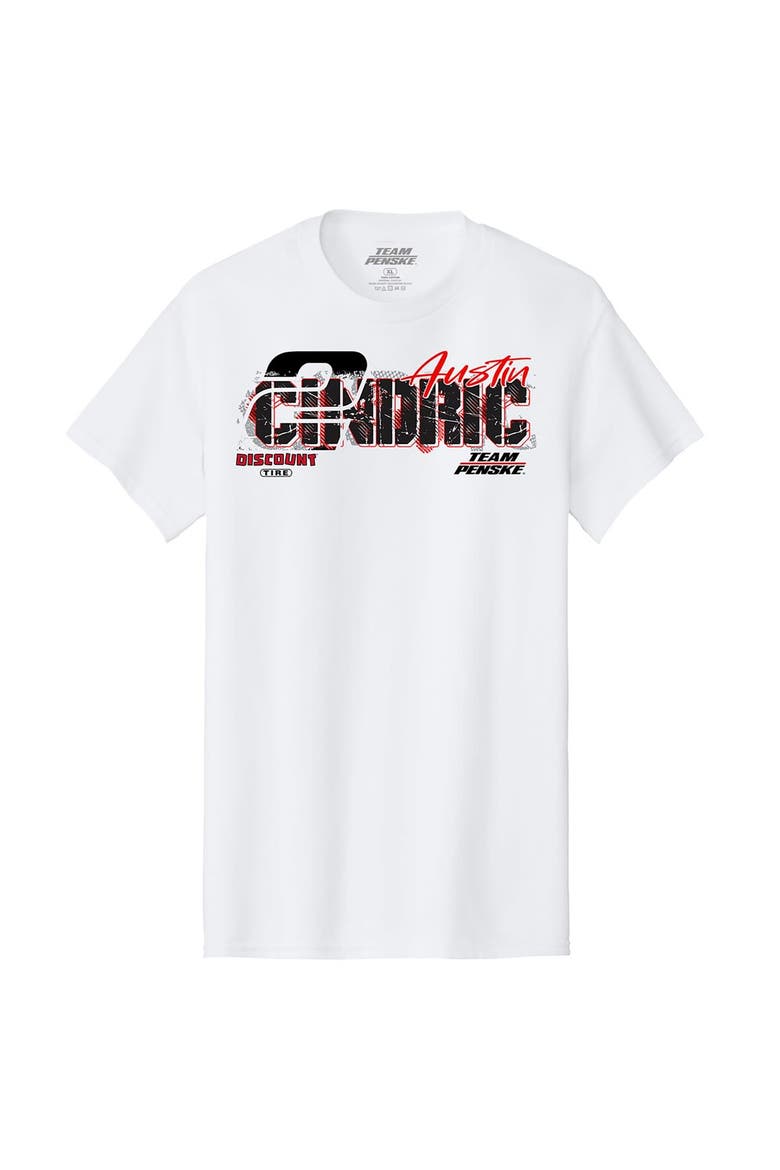 Men's Team Penske  White Austin Cindric Discount Tire #2 Car T-Shirt, Alternate, color, White