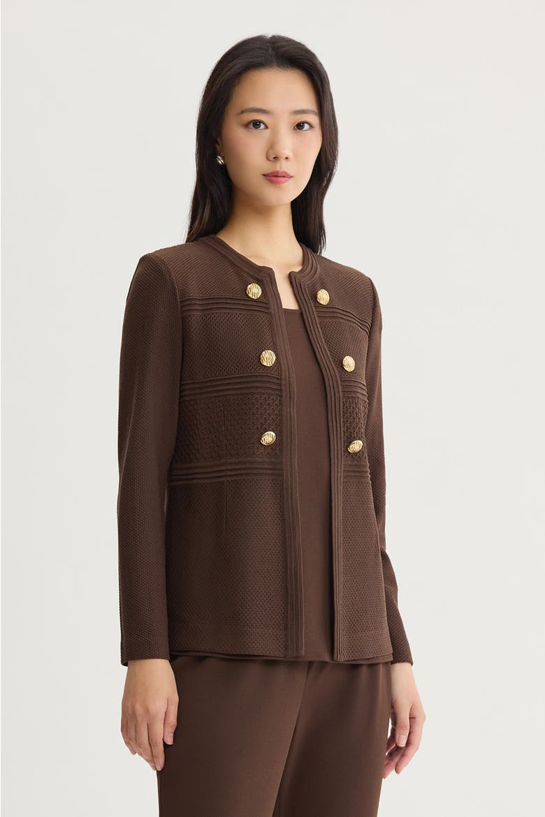 Pointelle Tonal Knit Jacket, Alternate, color, Dark Umber
