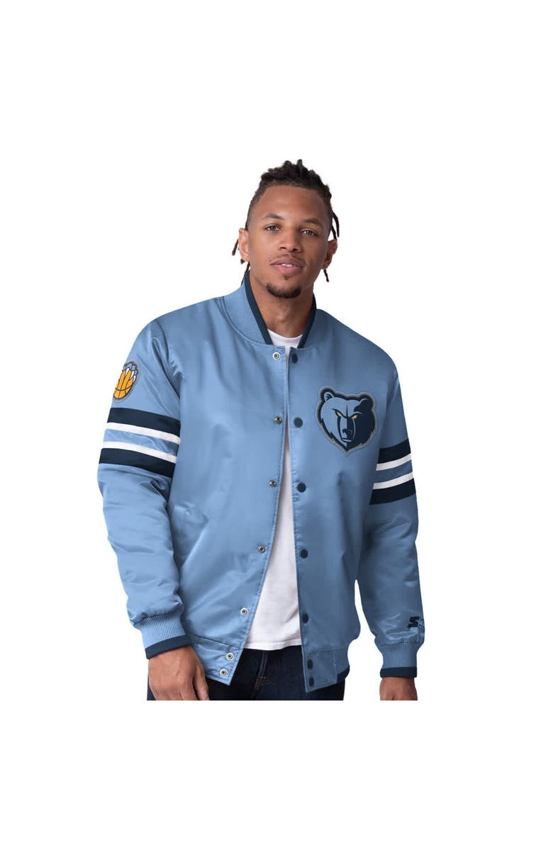 STARTER Men's Starter Light Blue Memphis Grizzlies Scout Varsity Satin Full-Snap Jacket, Main, color, Light Blue