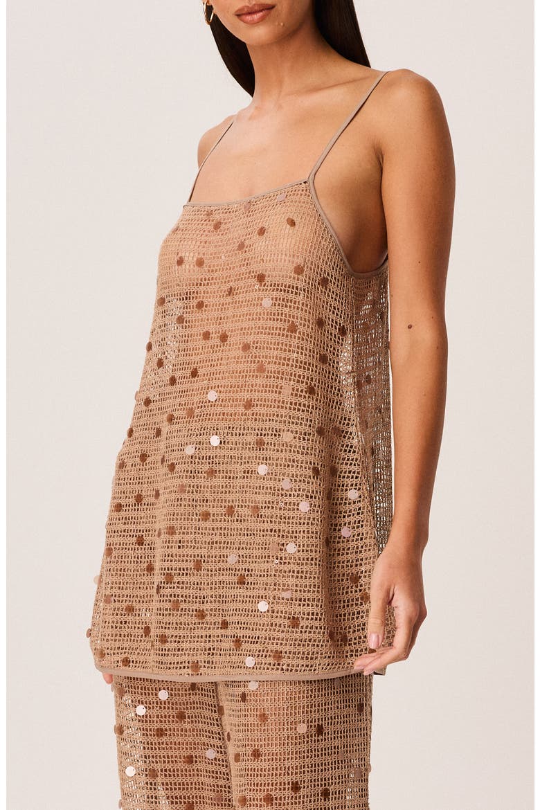 Kalena Sequin Open Knit Longline Top, Alternate, color, MOCHA