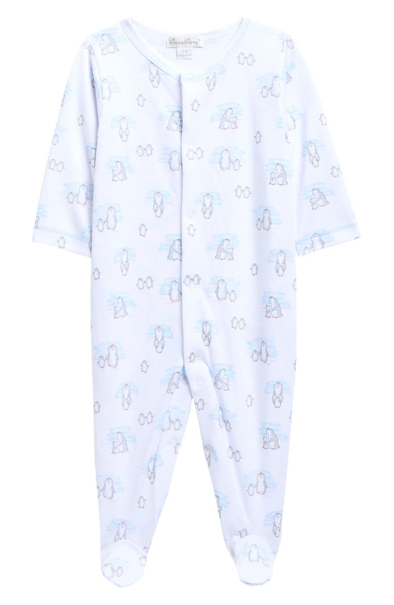 Kissy Kissy Print Pima Cotton Footie, Main, color, Light Blue