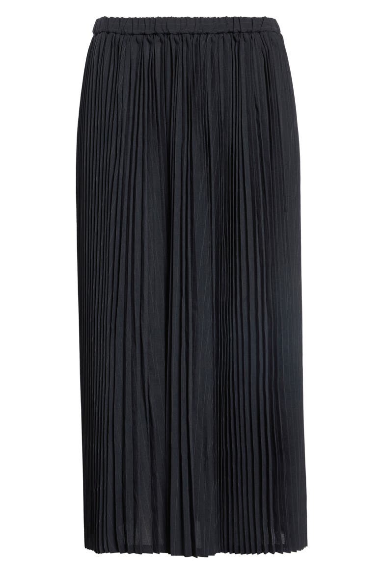 Pinstripe Pleated Midi Skirt, Main, color, BLACK/ GREY