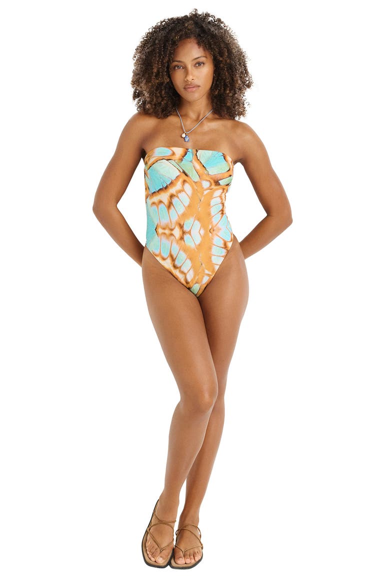 Classic Bandeau One-Piece Swimsuit, Alternate, color, MALACHITE BUTTERFLY