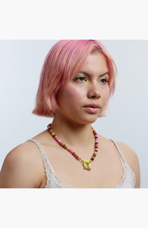 Shop Spicy Dan Chikin Mixed Gemstone Gold Plated Necklace In Multi