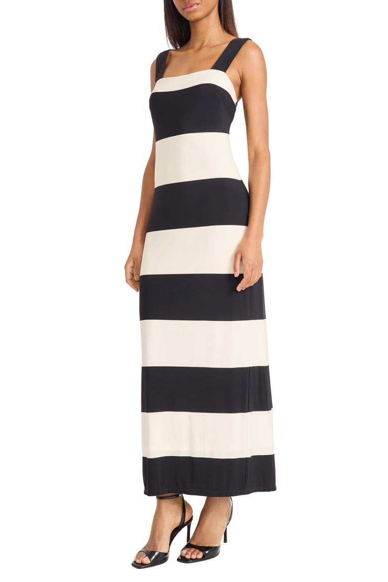 Stripe Square Neck Maxi Dress, Alternate, color, BLACK/ CREAM