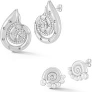 GLAZE JEWELRY Set of 2 Faux Pearl & Cubic Zirconia Shell Stud Earrings
