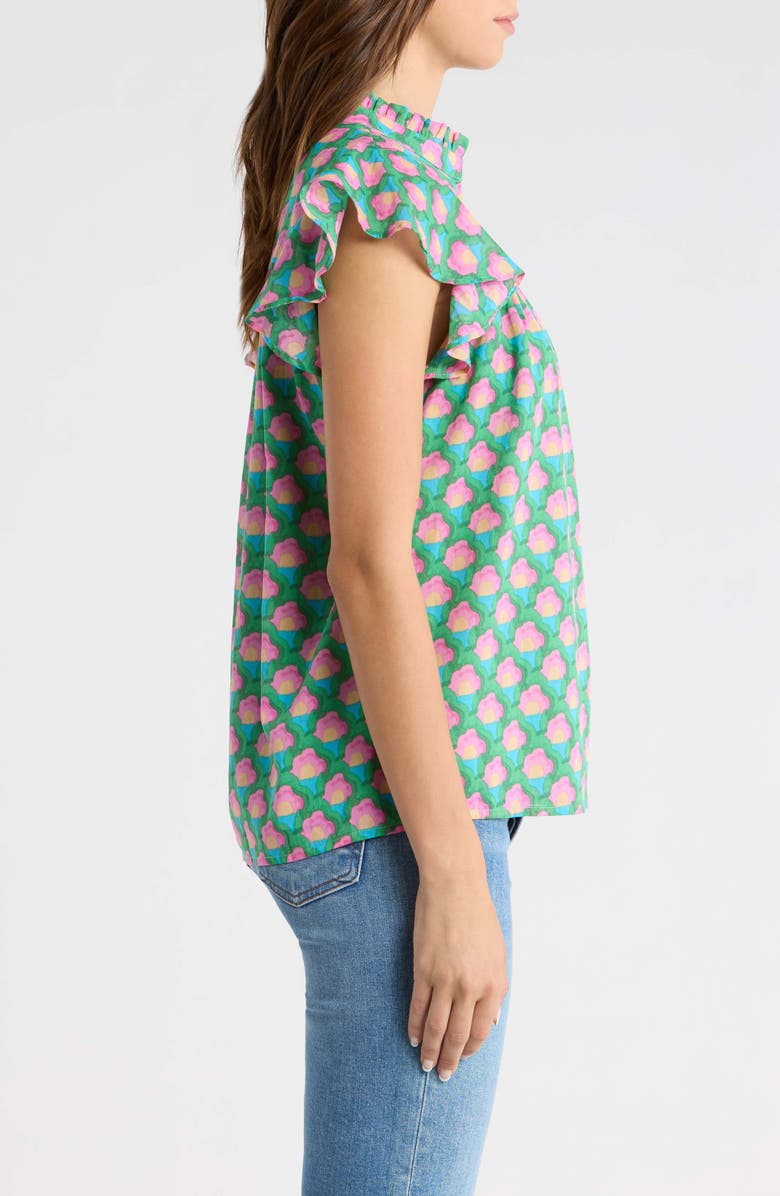 SUGARLIPS Zury Floral Everly Split Neck Stretch Cotton Top, Alternate, color, Coral-Multi