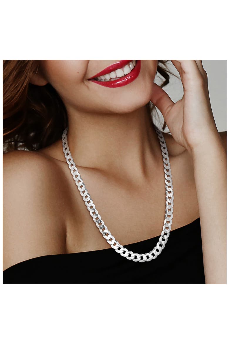 Sterling Silver Bevel Curb Chain Necklace, Alternate, color, SILVER