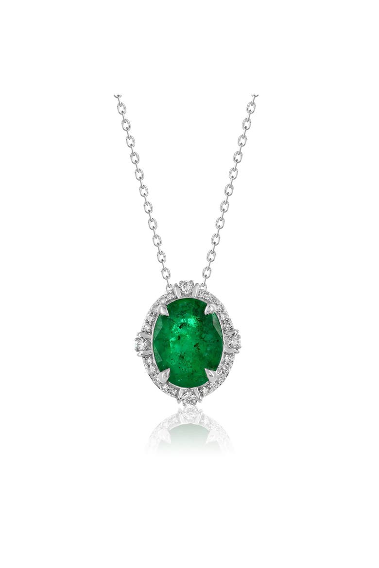 14K Gold 2.86cttw Oval-Cut Emerald & 0.18cttw Diamonds Pendant Necklace, Main, color, Green
