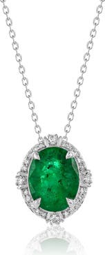 SOUZANA by Suzy Levian 14K Gold 2.86cttw Oval-Cut Emerald & 0.18cttw Diamonds Pendant Necklace